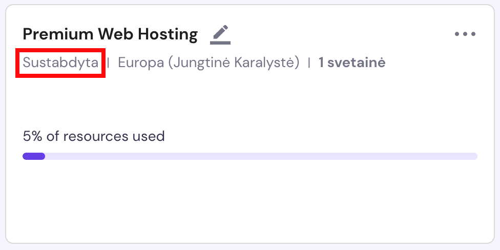 Sustabdyto hostingo plano pavyzdys