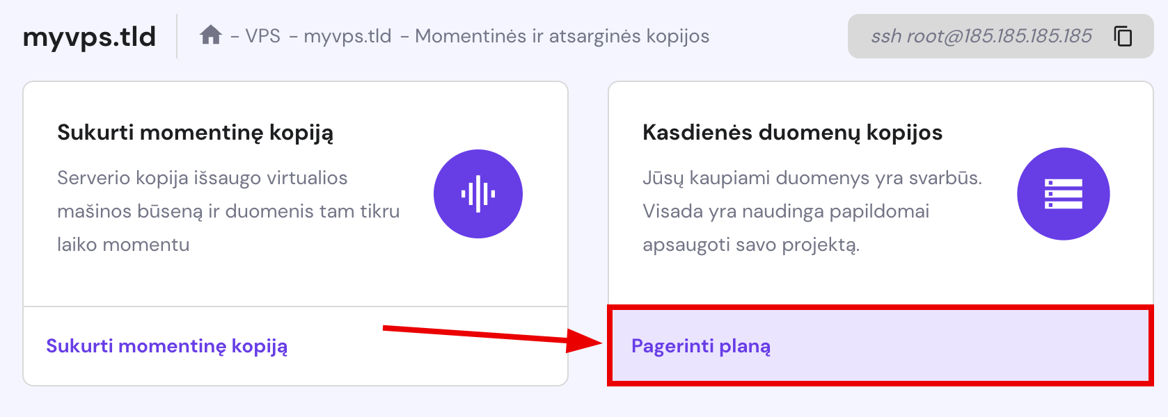 Atsarginių VPS kopijų funkcijos patobulinimas