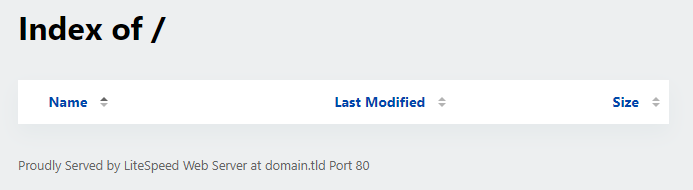 Svetainėje matoma „Index of /“ klaida, kurios priežastis - trūkstamas arba neteisingai pavadinto indeskavimo failas