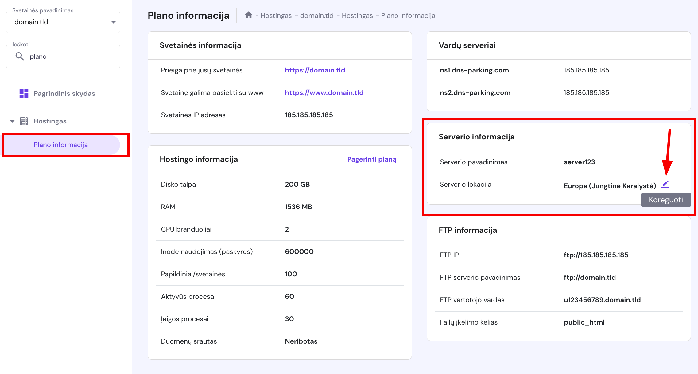 Serverio lokacijos keitimas