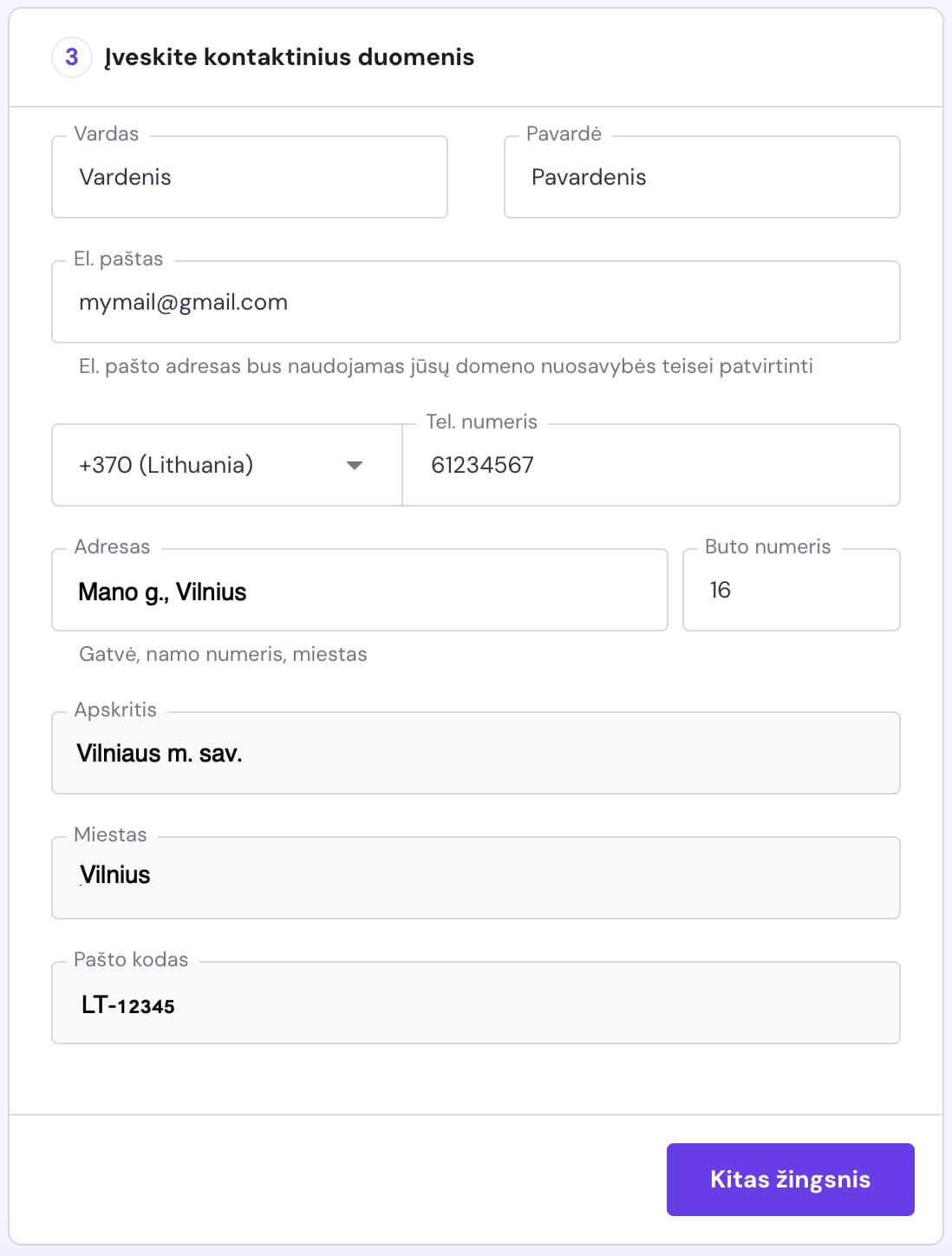 Kontaktiniai domeno savininko duomenys