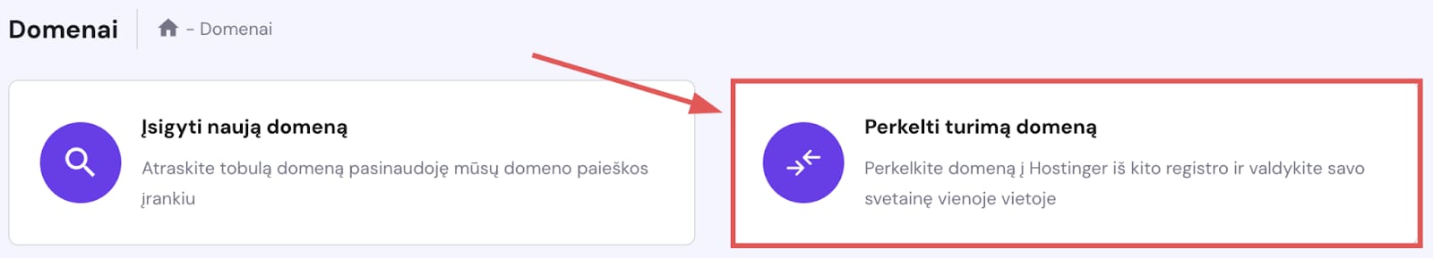 Domeno perkėlimas į Hostinger