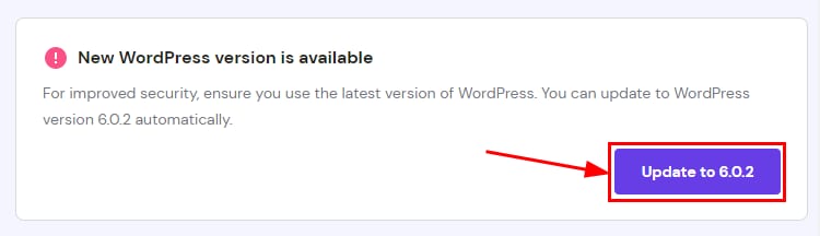 The notification that there is a new WordPress version available and button to update