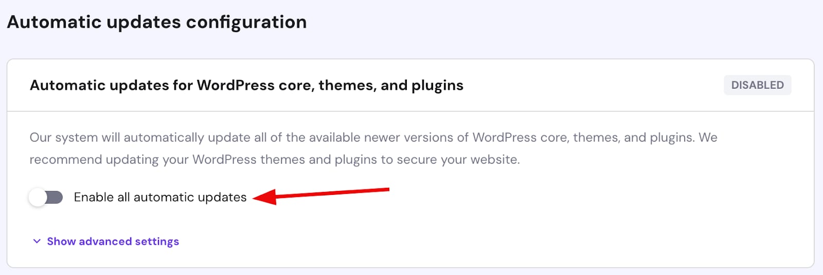 The WordPress Security settings at Hostinger