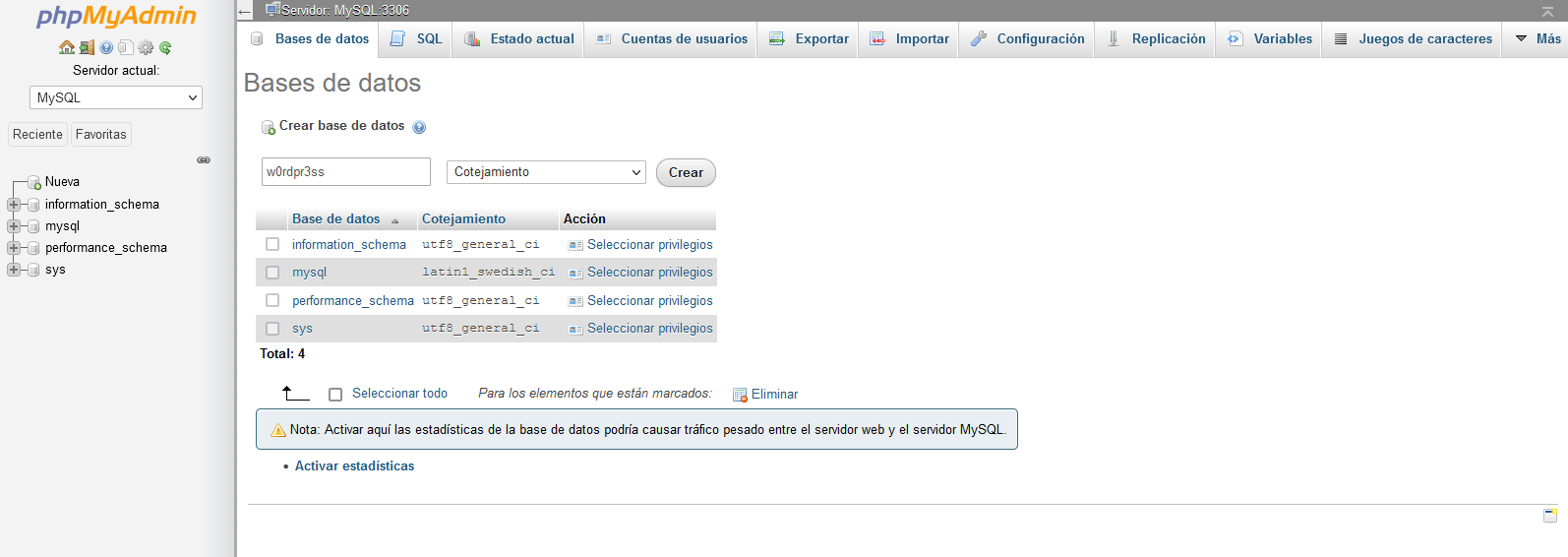 Crear base de datos en phpMyAdmin