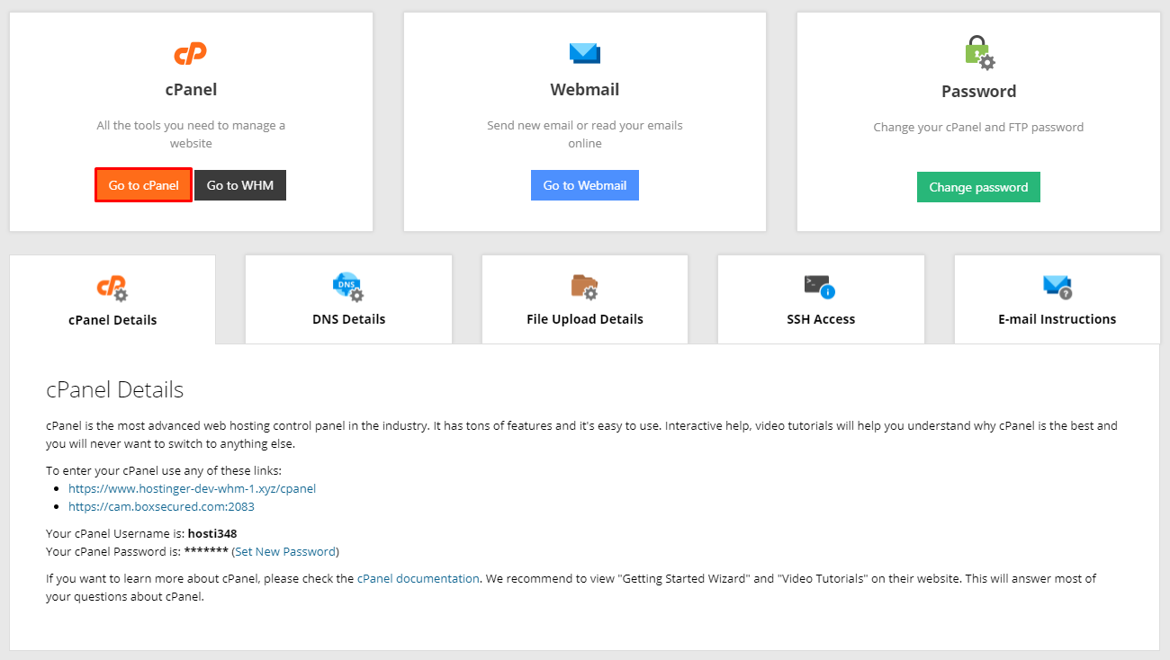 cPanel en la cuenta de alojamiento web