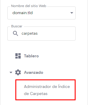 El botón Administrador de índices de carpetas en hPanel