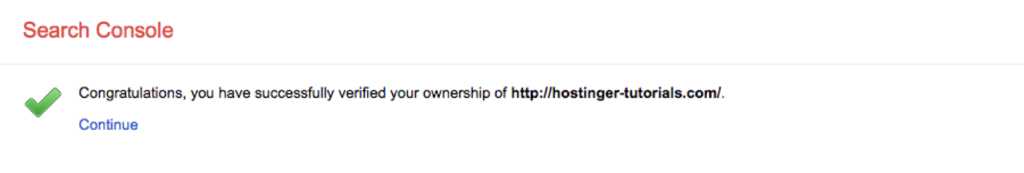 Website verification success message in Google Search Console