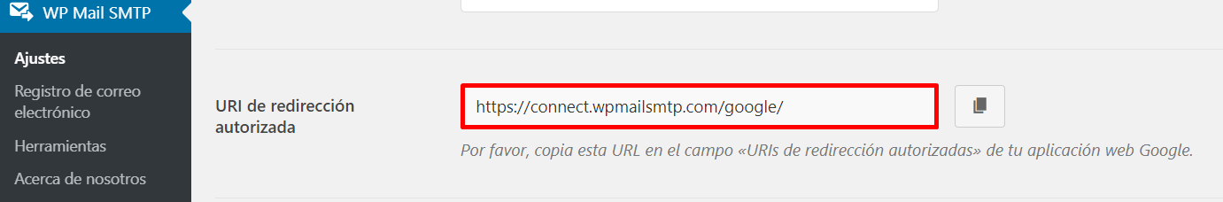 URI de redirección autorizada