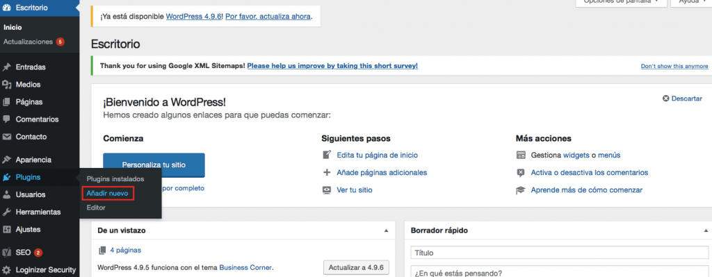 añadir nuevo plugin a wordpress
