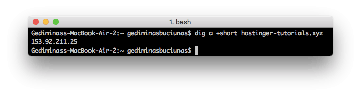 Realización de búsqueda de A records del dominio usando el comando dig