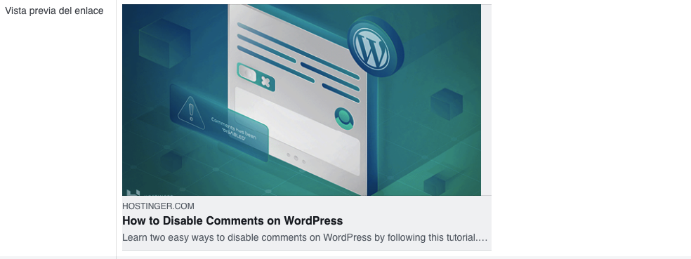 Sección de vista previa del depurador de Facebook.