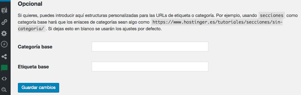 Guardando los cambios en tu estructura de enlaces permanentes.