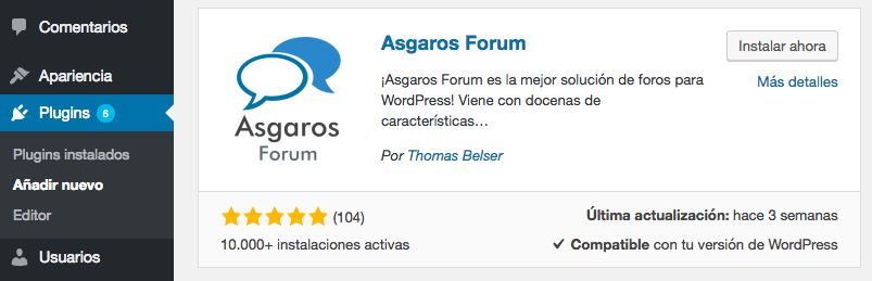 Instalando el plugin del foro de Asgaros.