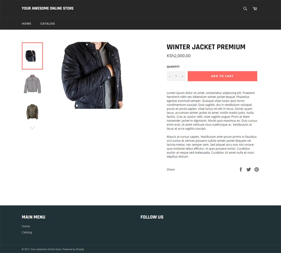 Un producto ficticio de Shopify.