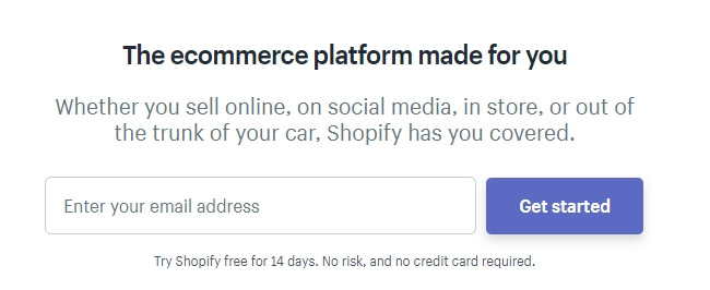La página de inicio de Shopify.