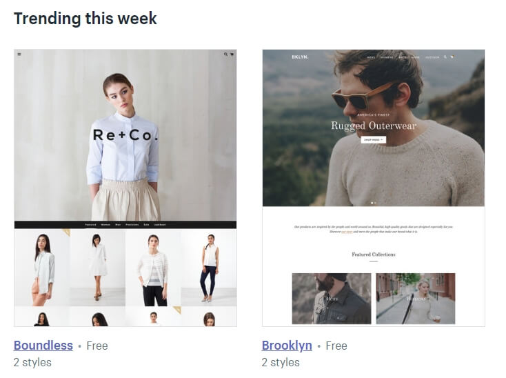 Algunos de los temas modernos de Shopify.