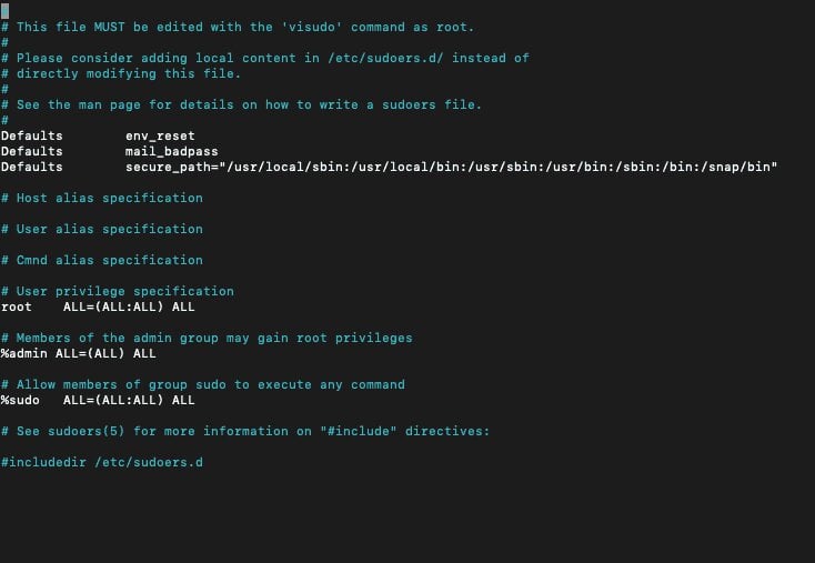 Un ejemplo del archivo de Linux Sodoers