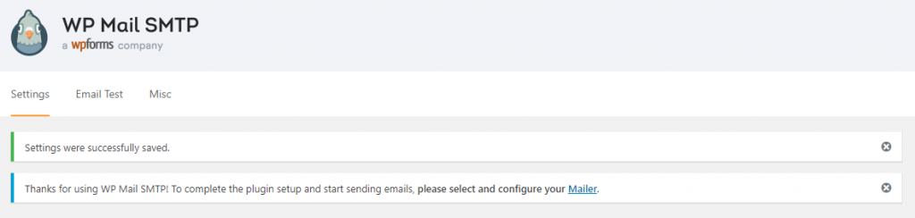 WP Mail SMTP Confirmación de cambio de configuración exitosa