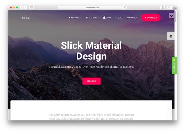 Demostración del tema Hestia WordPress para blogs