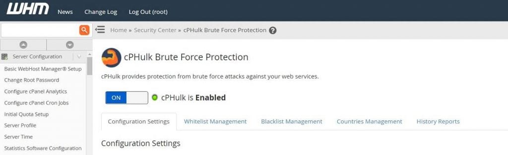 Protección de cPHulk para todos los cPanels