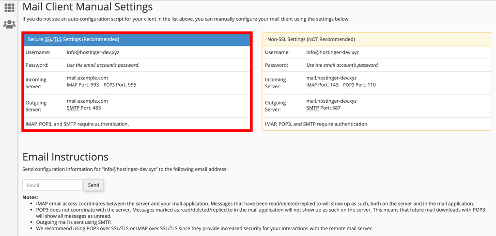 Copiar los detalles del correo electrónico en cPanel.