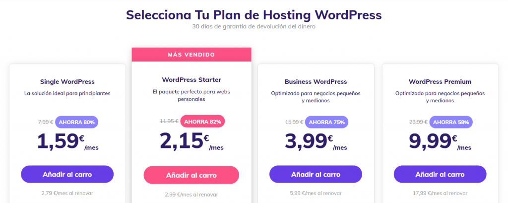Plan de WordPress de Hostinger