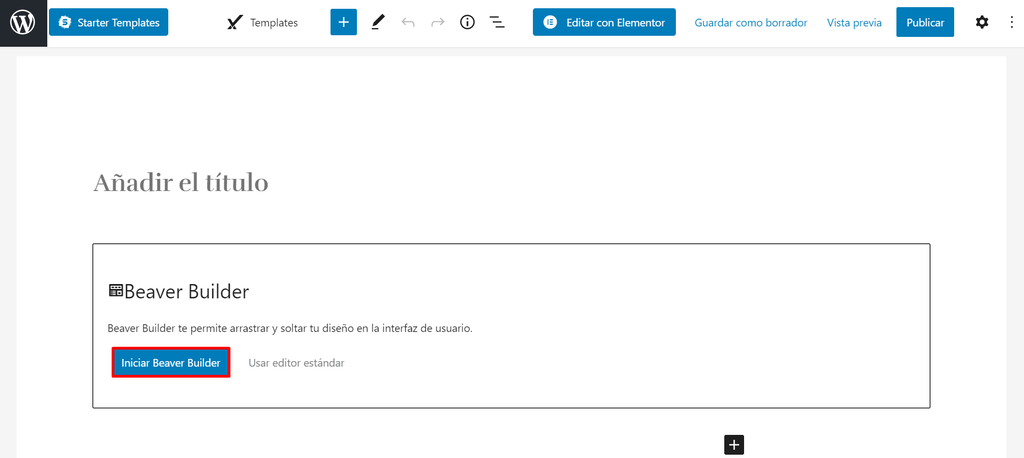 Iniciar Beaver Builder en una página de WordPress
