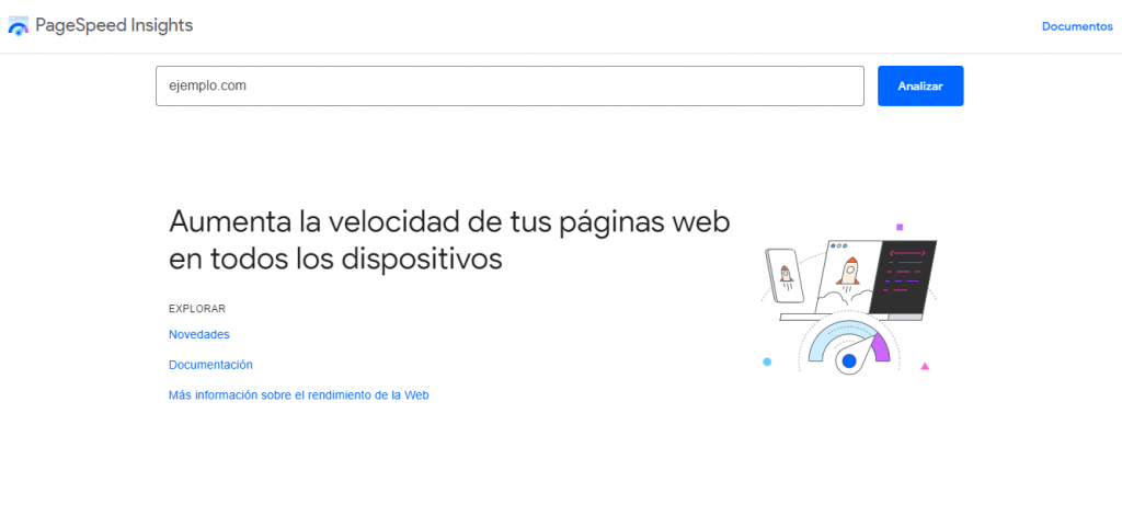 Página de inicio de PageSpeed Insights