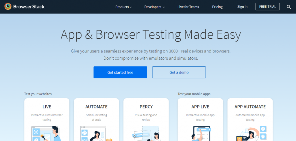 Página de inicio BrowserStack