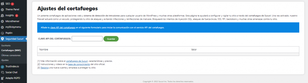 Visualización del plugin Sucuri Security en WordPress.