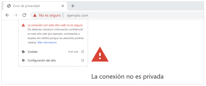 Mensaje de alerta sitio no seguro