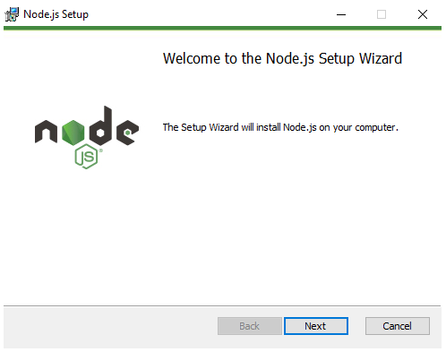 Ventana para empezar configuración de Nodejs
