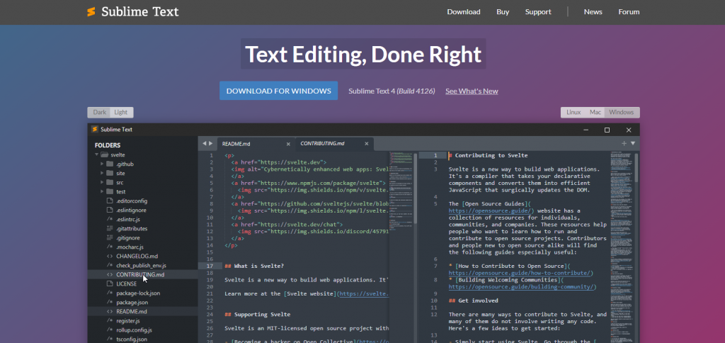 Página de inicio de Sublime Text
