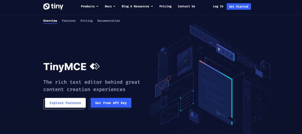 Página web del editor de texto TinyMCE