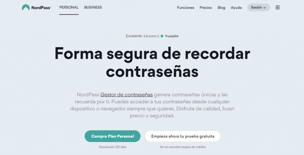 Página de inicio de NordPass