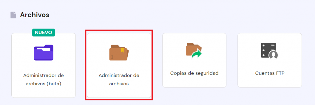 Administrador de archivos en el hPanel