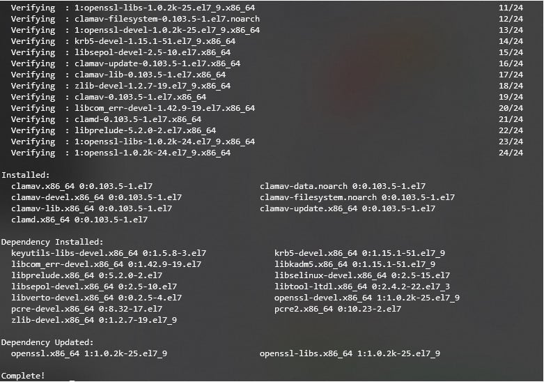 Pantalla de ejemplo cuando la instalación se ha completado