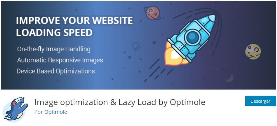 Página de descarga del plugin desarrollado por Optimole