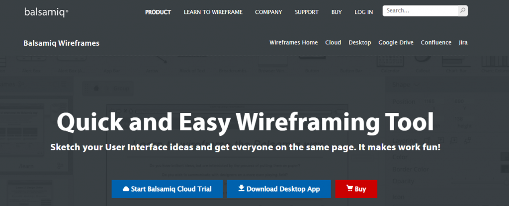 Página de inicio de Balsamiq