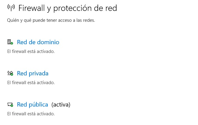 Previsualización de la ventana para desactivar el firewall de windows