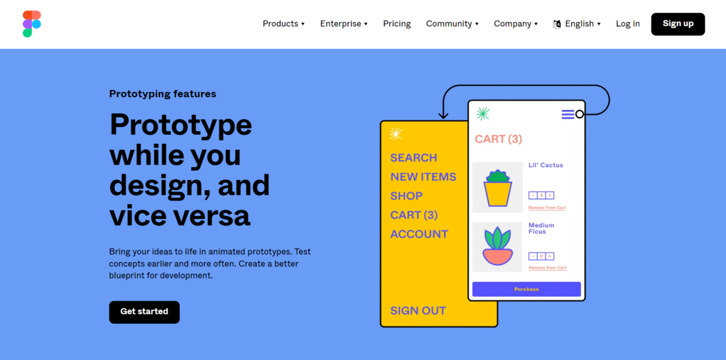 Página de inicio de la herramienta de creación de prototipos de Figma