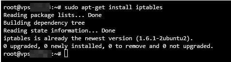 Visualización del comando para instalar iptables