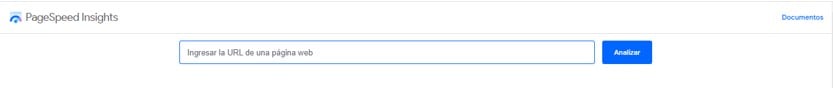 Cabecera de la página PageSpeed donde se ingresa la URL