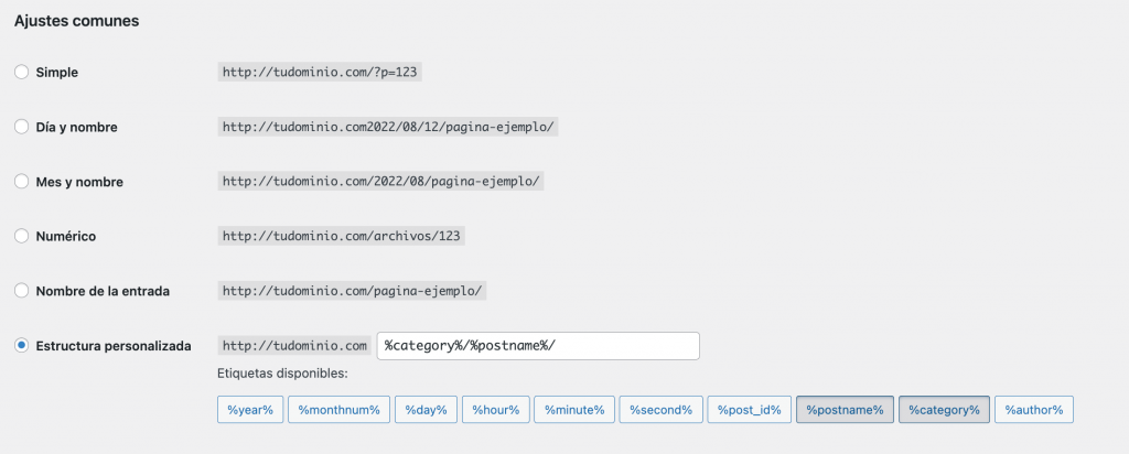 Configuracion de los enlaces permanentes de WordPress