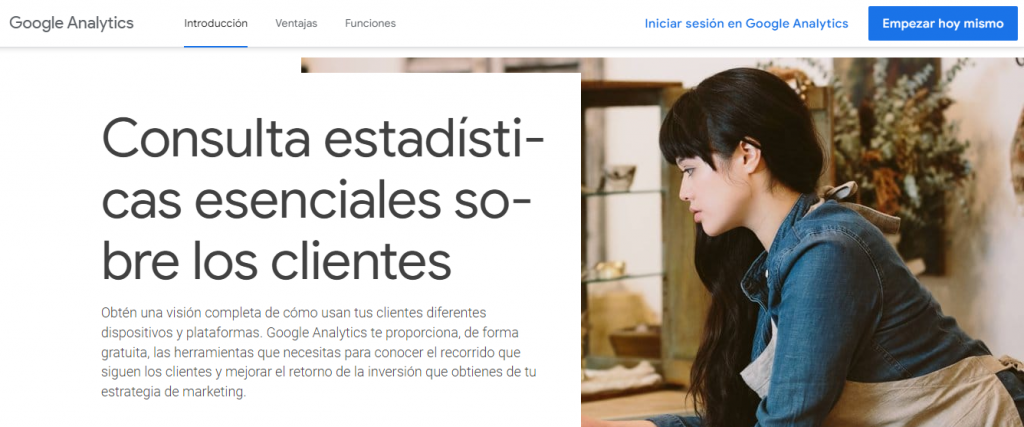 Página de inicio de Google Analytics
