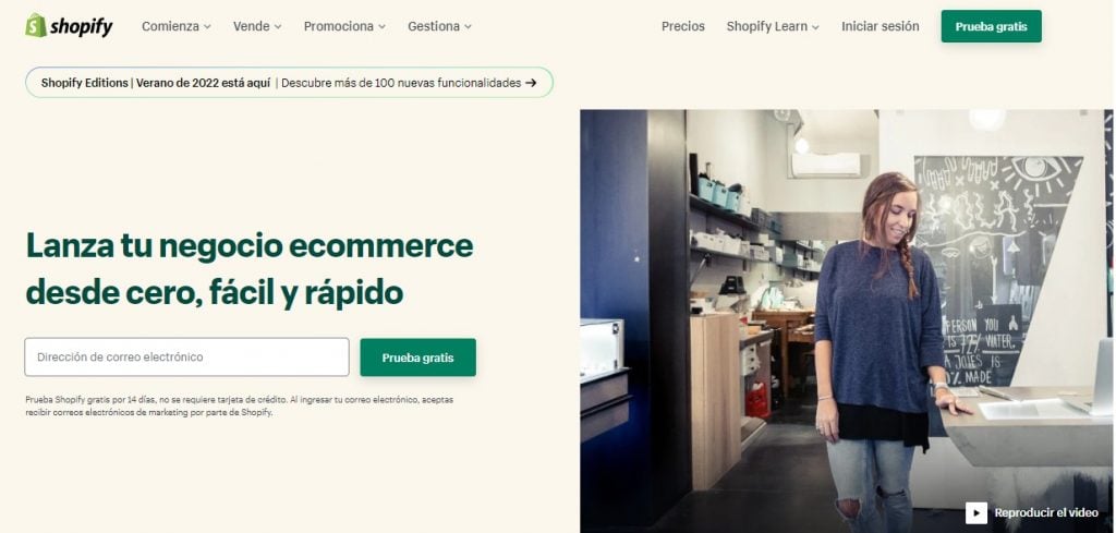 Página web principal de Shopify