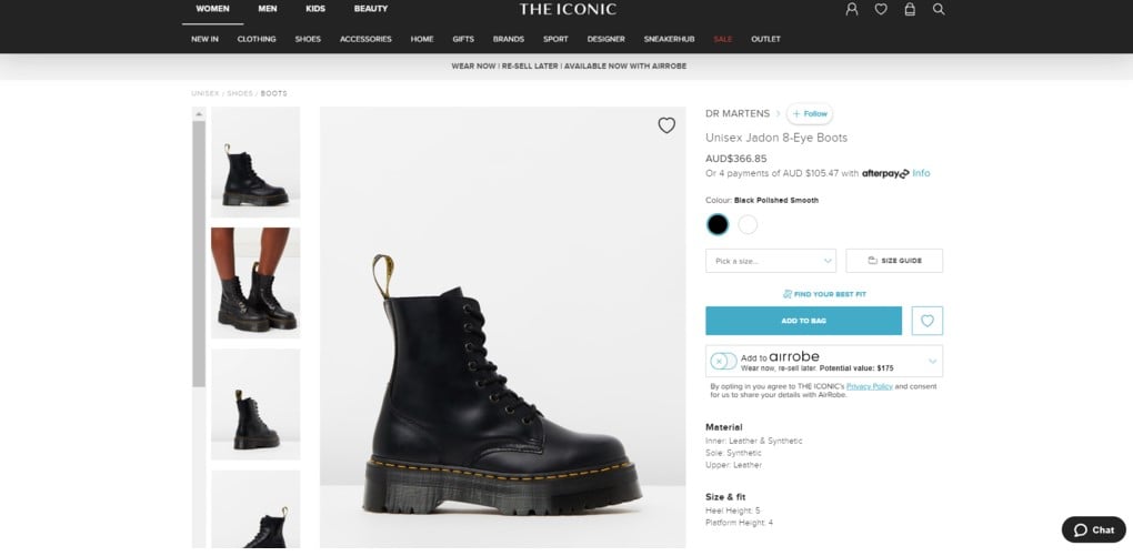 Ejemplo de un producto con imágenes de gran tamaño 