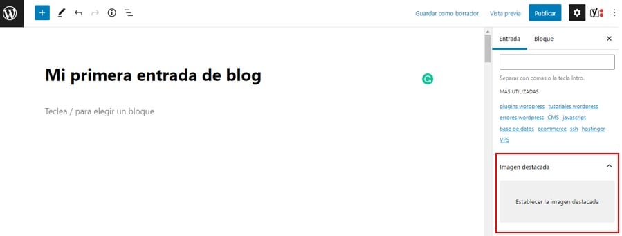 Visualización de la opción para agregar la imagen destacada