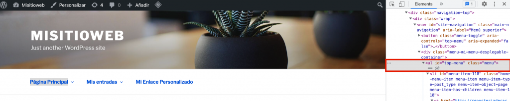 cómo localizar el selector de id de un tema utilizando la herramienta de inspección en google